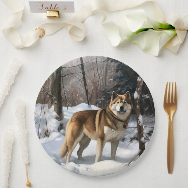 Akita Let It Schnee Weihnachten Pappteller (Hochzeit)