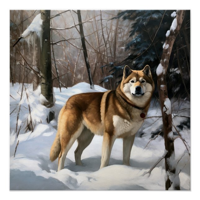 Akita Let It Schnee Weihnachten Poster (Vorderseite)