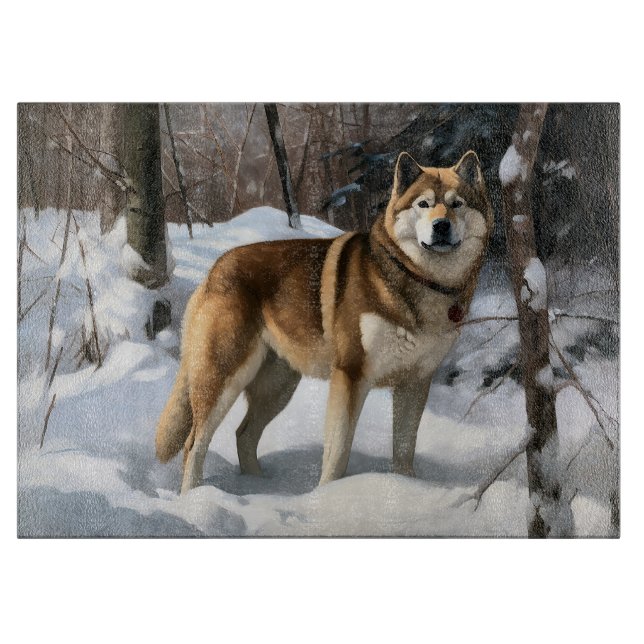 Akita Let It Schnee Weihnachten Schneidebrett (Vorderseite)