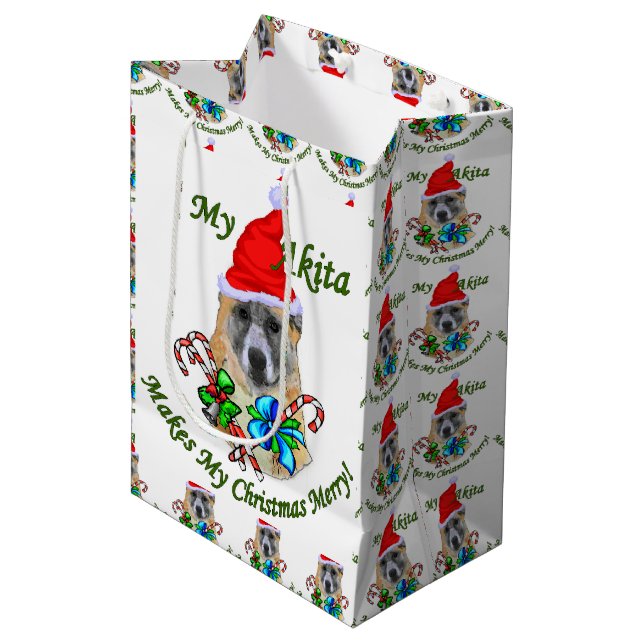 Akita Lovers Weihnachten Mittlere Geschenktüte (Vorderseite Schrägansicht)