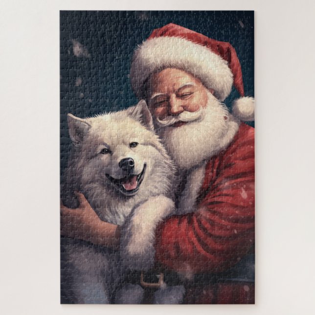 Akita mit dem Weihnachtsmann Weihnachten (Vertikal)