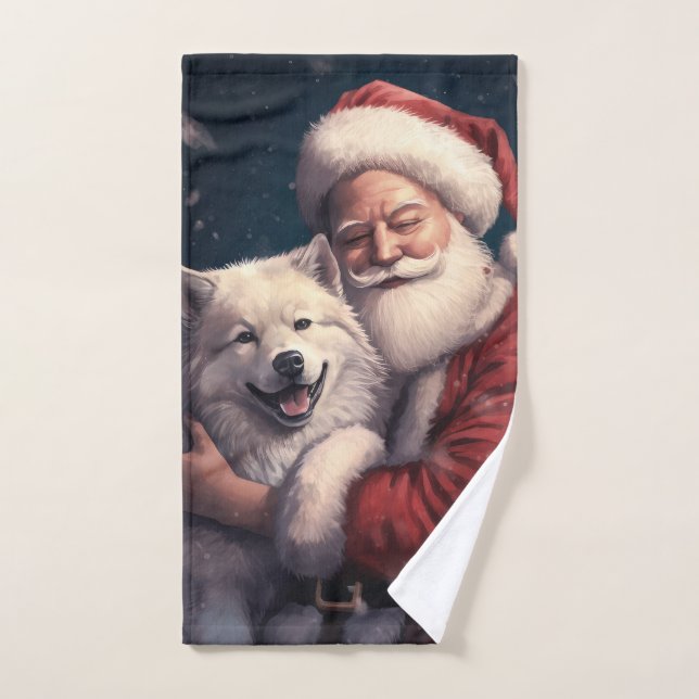 Akita mit dem Weihnachtsmann Weihnachten Badhandtuch Set (Handtuch)