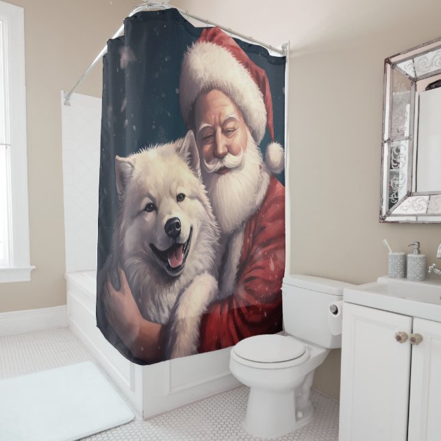 Akita mit dem Weihnachtsmann Weihnachten Duschvorhang (Beispiel)