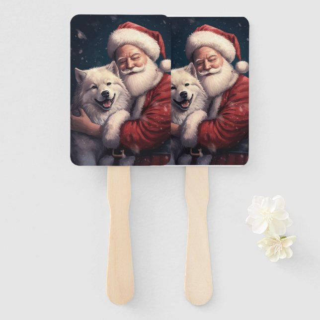 Akita mit dem Weihnachtsmann Weihnachten Fächer (Vorne und Hinten)