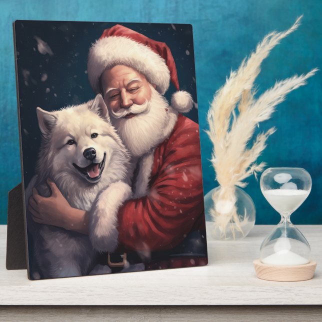 Akita mit dem Weihnachtsmann Weihnachten Fotoplatte (Seite)
