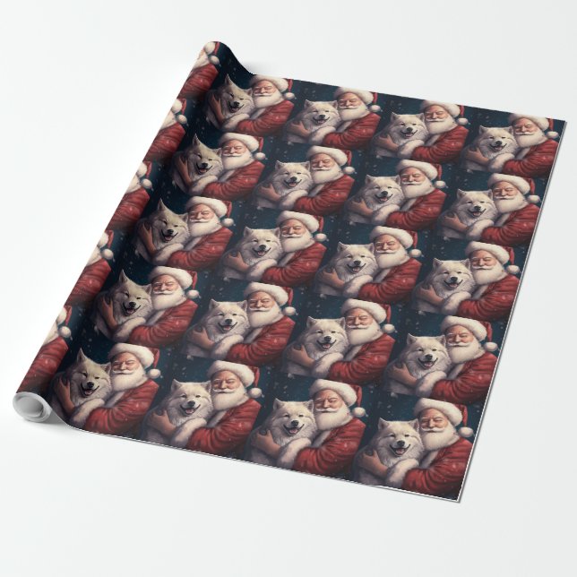 Akita mit dem Weihnachtsmann Weihnachten Geschenkpapier (Ungerollt)