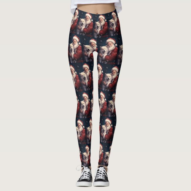 Akita mit dem Weihnachtsmann Weihnachten Leggings (Vorderseite)