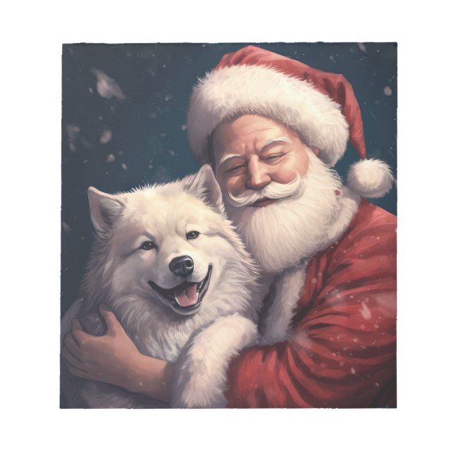 Akita mit dem Weihnachtsmann Weihnachten Notizblock (Vorderseite)