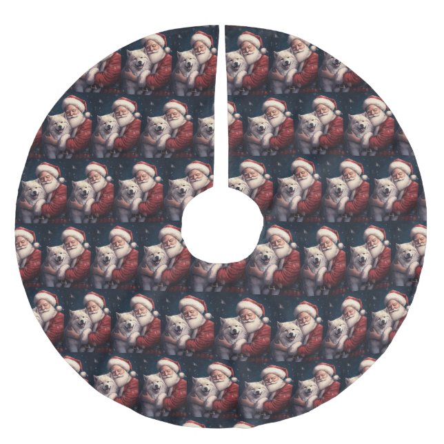 Akita mit dem Weihnachtsmann Weihnachten Polyester Weihnachtsbaumdecke (Vorderseite)