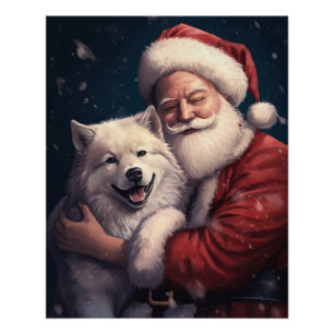 Akita mit dem Weihnachtsmann Weihnachten Poster
