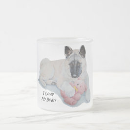 Akita mit rosa Teddybär Portrait Art Mattglastasse