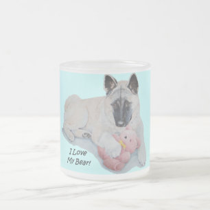 Akita mit rosa Teddybärhundeporträtkunst Mattglastasse
