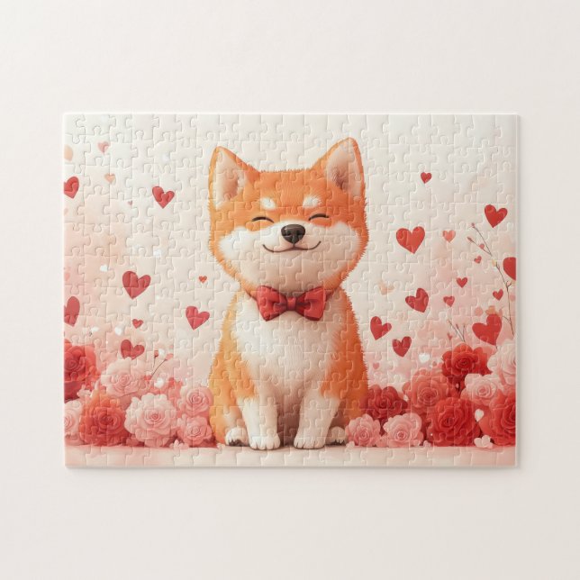 Akita mit Rose - Valentinstag (Horizontal)