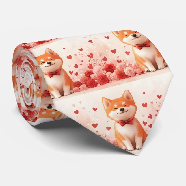 Akita mit Rose - Valentinstag Krawatte (Gerollt)