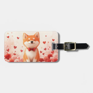 Akita mit Rosen - Valentinstag  Gepäckanhänger