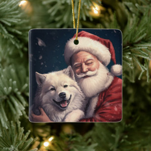 Akita mit Santa Claus Festives Weihnachten Keramikornament