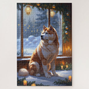 Akita mit Weihnachtsbeleuchtung Urlaub