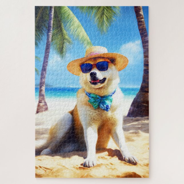 Akita on Beach, Sommergeschenk für Hundefreunde Ge (Vertikal)