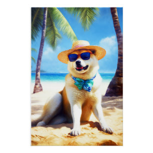 Akita on Beach, Sommergeschenk für Hundefreunde Ge Poster