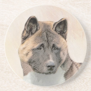 Akita Painting - Niedliche Original Hunde Kunst Getränkeuntersetzer