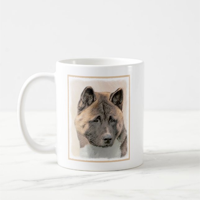 Akita Painting - Niedliche Original Hunde Kunst Kaffeetasse (Links)
