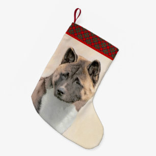 Akita Painting - Niedliche Original Hunde Kunst Kleiner Weihnachtsstrumpf