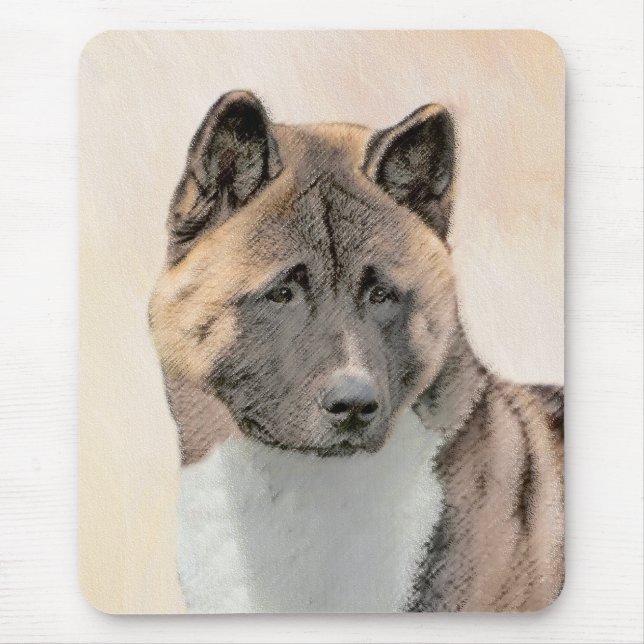 Akita Painting - Niedliche Original Hunde Kunst Mousepad (Vorne)