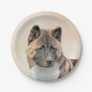 Akita Painting - Niedliche Original Hunde Kunst Pappteller