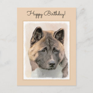 Akita Painting - Niedliche Original Hunde Kunst Postkarte