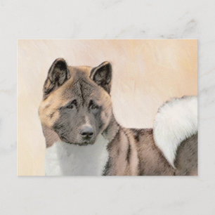 Akita Painting - Niedliche Original Hunde Kunst Postkarte