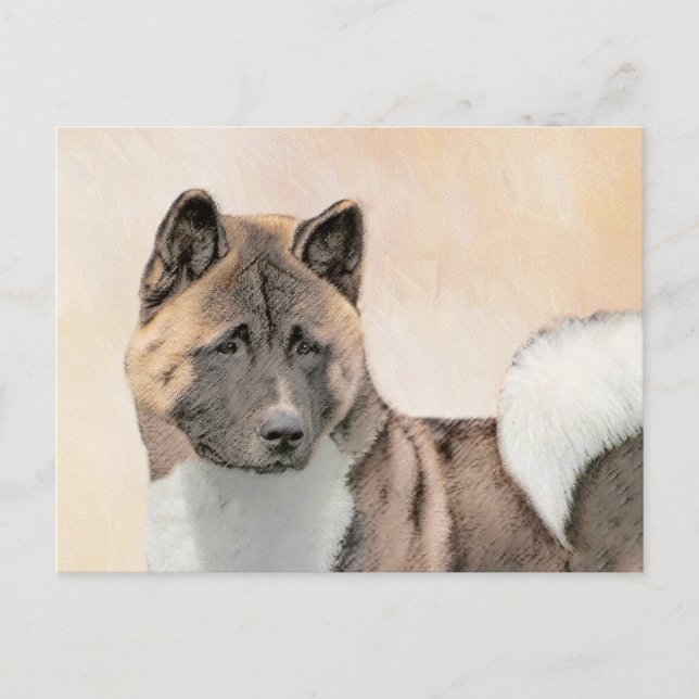 Akita Painting - Niedliche Original Hunde Kunst Postkarte (Vorderseite)