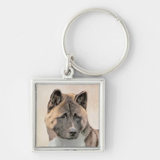 Akita Painting - Niedliche Original Hunde Kunst Schlüsselanhänger (Vorne)