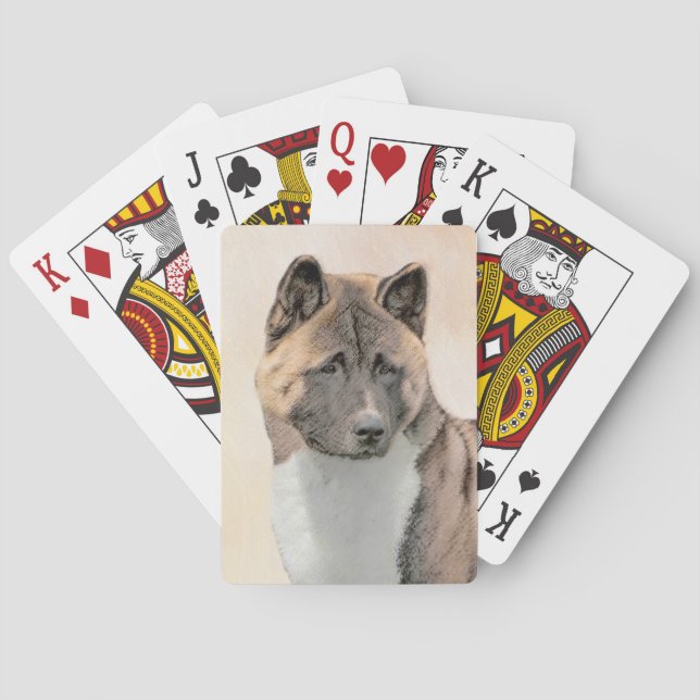 Akita Painting - Niedliche Original Hunde Kunst Spielkarten (Rückseite)