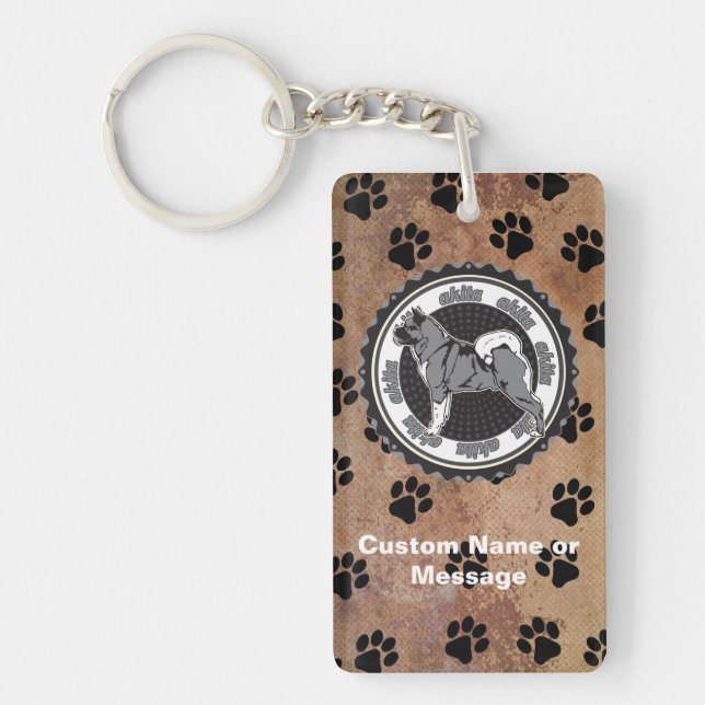 Akita Paws Dog Breed Lover Individuelle Name Schlüsselanhänger (Vorderseite)