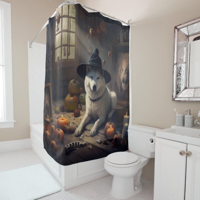 Akita Pumpkins Halloween Beängstigend Duschvorhang (Beispiel)