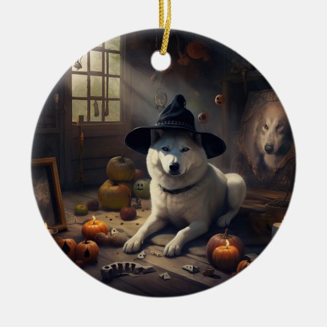 Akita Pumpkins Halloween Beängstigend Keramik Ornament (Vorne)