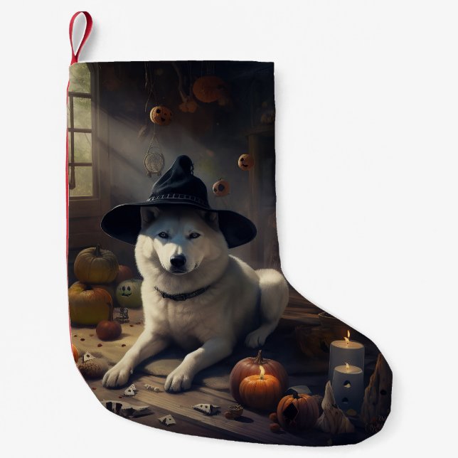 Akita Pumpkins Halloween Beängstigend Kleiner Weihnachtsstrumpf (Vorderseite)