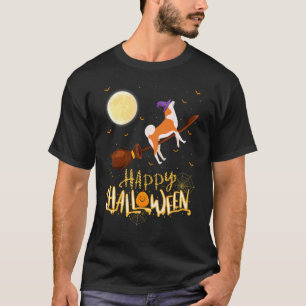 Akita Reit Hexe Schrotflinte Akita Hund Halloween T-Shirt