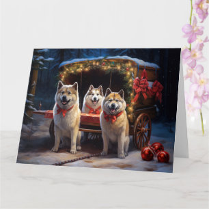 Akita Schneebedeckte Schlittenfahrt Weihnachtsdeko Karte