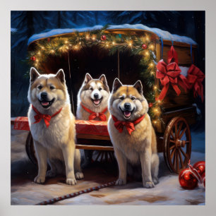 Akita Schneebedeckte Schlittenfahrt Weihnachtsdeko Poster