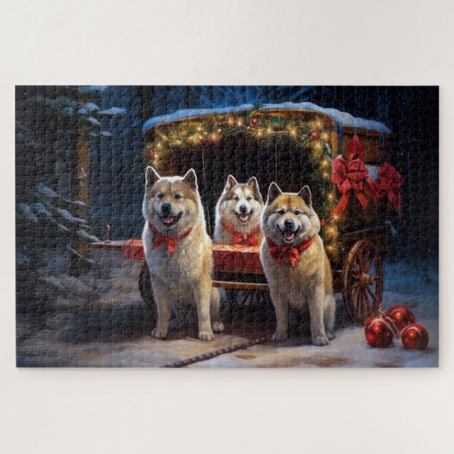 Akita Snowy Sleigh Ride Weihnachtsdekor (Horizontal)