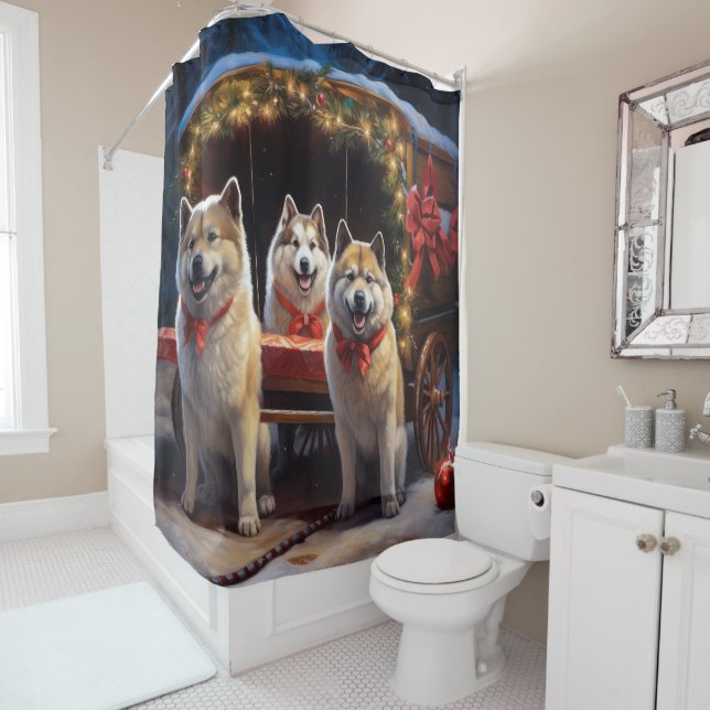 Akita Snowy Sleigh Ride Weihnachtsdekor Duschvorhang (Beispiel)