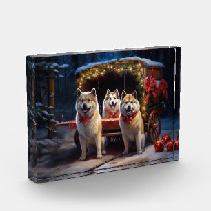 Akita Snowy Sleigh Ride Weihnachtsdekor Fotoblock