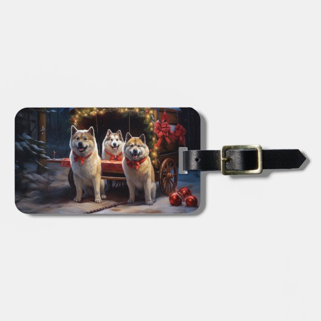 Akita Snowy Sleigh Ride Weihnachtsdekor Gepäckanhänger (Vorderseite horizontal)