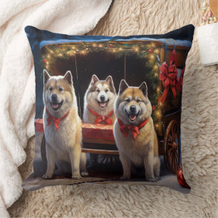 Akita Snowy Sleigh Ride Weihnachtsdekor Kissen