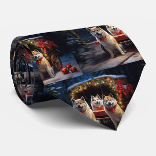 Akita Snowy Sleigh Ride Weihnachtsdekor Krawatte