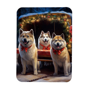 Akita Snowy Sleigh Ride Weihnachtsdekor Magnet