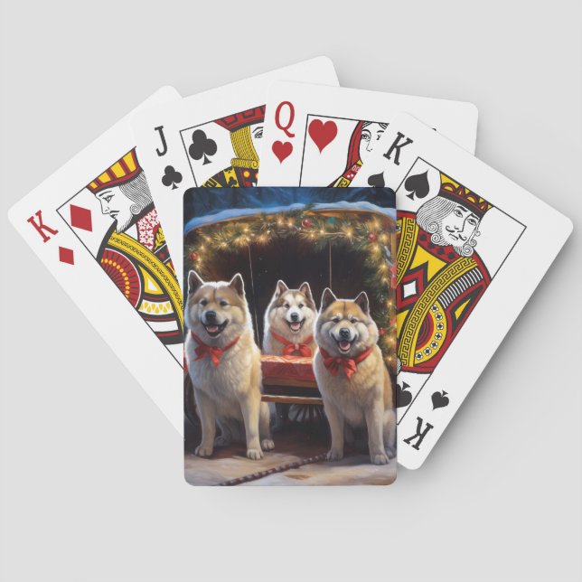 Akita Snowy Sleigh Ride Weihnachtsdekor Spielkarten (Rückseite)