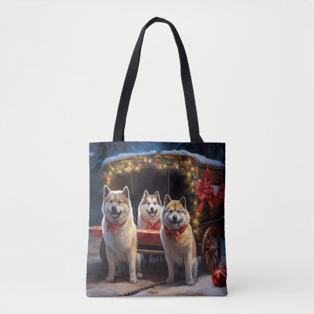 Akita Snowy Sleigh Ride Weihnachtsdekor Tasche (Vorderseite)
