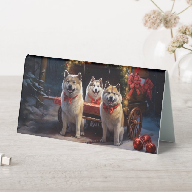 Akita Snowy Sleigh Ride Weihnachtsdekor Tischaufsteller (In Situ (Tisch))
